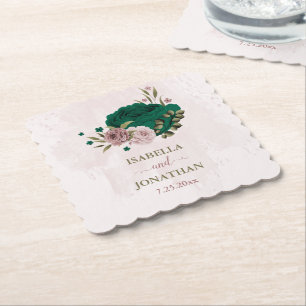 smaragdgrüne rosa Blumen Hochzeit Untersetzer