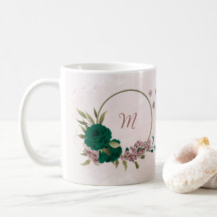 smaragdgrüne rosa Blüten  Kaffeetasse