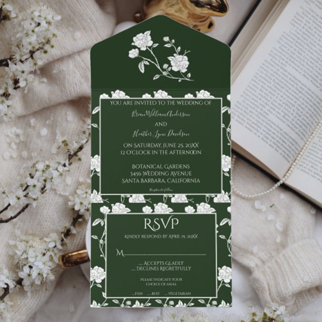 Smaragdgrüne Rose Hochzeit in einer Einladung (Emerald Green Rose All in One Wedding Invitation)