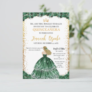 Smaragdgrüne Rose Quinceañera-Einladung mit Gol Einladung
