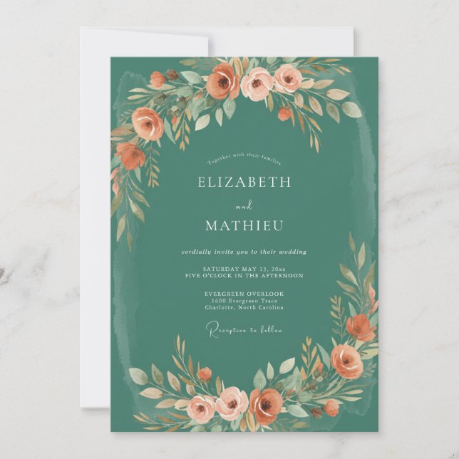 Smaragdgrüne Rostlackierte Hochzeit Einladung (Vorderseite)