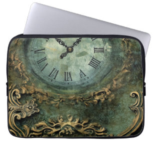 Smaragdgrüne Rustikale Steampunk-Uhr Laptopschutzhülle