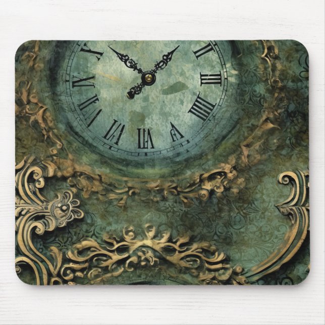Smaragdgrüne Rustikale Steampunk-Uhr Mousepad (Vorne)