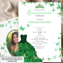 Smaragdgrüne Schmetterlinge Kleid Foto Quinceanera