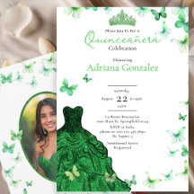 Smaragdgrüne Schmetterlinge Kleid Foto Quinceanera