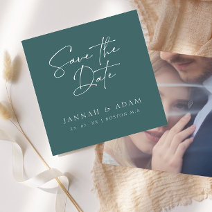 Smaragdgrüne Skript-Foto-Hochzeit Save The Date