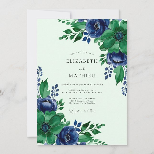Smaragdgrüne sublime botanische Hochzeit Einladung (Vorderseite)