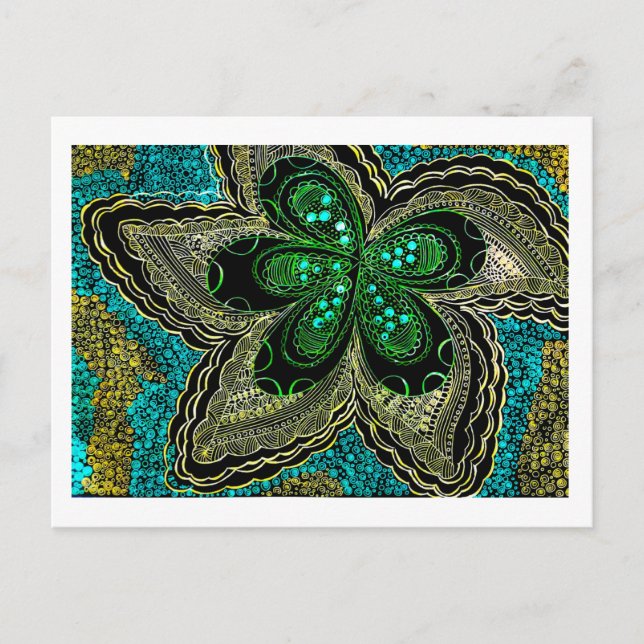 Smaragdgrüne Teal-Mandala-Blumen-Postkarte Postkarte (Vorderseite)