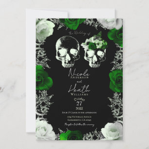 Smaragdgrüne Totenkopfrosen Gotische Hochzeit Einladung