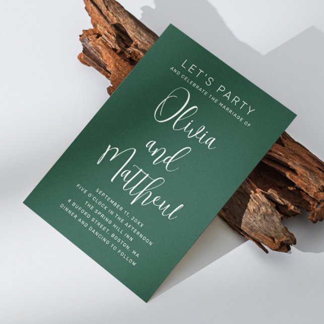 Smaragdgrüne Typografie Skript Hochzeit + QR Einladung (Von Creator hochgeladen)
