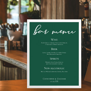 Smaragdgrüne Typografie Wald Hochzeit Bar Menü Poster