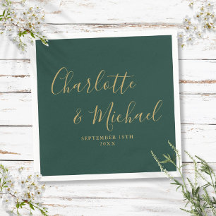 Smaragdgrüne und goldene, elegante Hochzeit Serviette