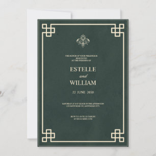 Smaragdgrüne und goldene elegante Hochzeitseinladu Einladung