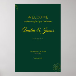 Smaragdgrüne und goldene Hochzeits-Willkommensschi Poster