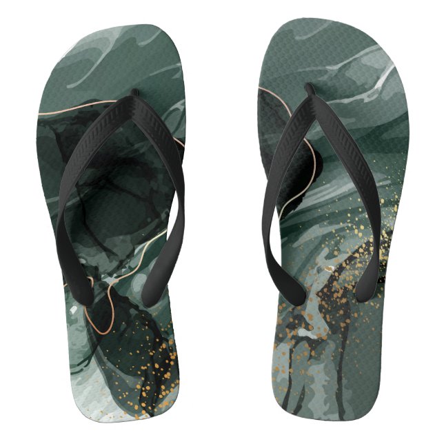 Smaragdgrüne und goldene Marmorplatte, Marmorhinte Flip Flops (Fußbett)