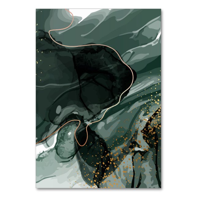 Smaragdgrüne und goldene Marmorplatte, Marmorhinte Tischnummer (Vorderseite)