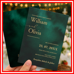 Smaragdgrüne und goldene moderne elegante Hochzeit Einladung