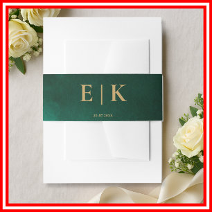 Smaragdgrüne und goldene Monogramm-Hochzeit Einladungsbanderole