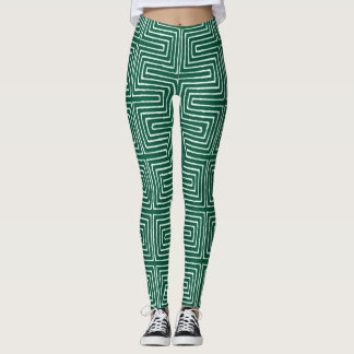 Smaragdgrüne und weiße Maze African Mud Tuch Leggings