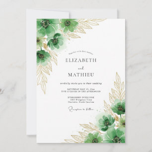 Smaragdgrüne Vergoldete Botanische Hochzeit Einladung