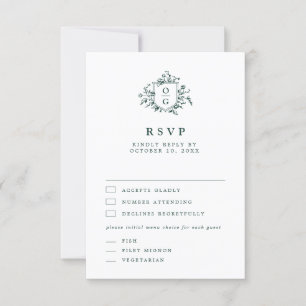 Smaragdgrüne Vintage-Botanical-Hochzeit RSVP Karte