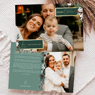 Smaragdgrüne Vintage-Familien-Newsletter-Foto Folien Feiertagskarte