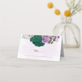 smaragdgrüne violette Blumen botanische Hochzeit Platzkarte