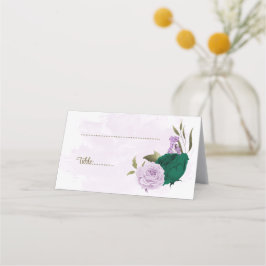 smaragdgrüne violette Blumen botanische Hochzeit Platzkarte