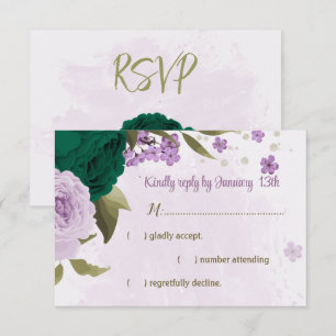 smaragdgrüne violette Blumen botanische Hochzeit RSVP Karte