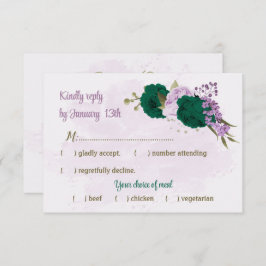 smaragdgrüne violette Blumen botanische Hochzeit RSVP Karte