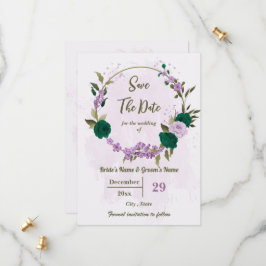 smaragdgrüne violette Blumen botanische Hochzeit Save The Date