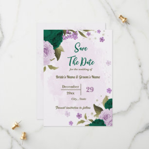 smaragdgrüne violette Blumen botanische Hochzeit Save The Date