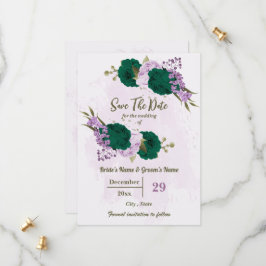 smaragdgrüne violette Blumen botanische Hochzeit Save The Date