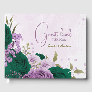 Smaragdgrüne, violette Blumen Hochzeit Gästebuch