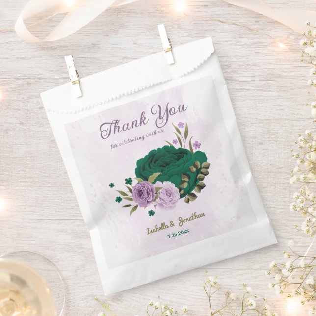 Smaragdgrüne, violette Blumen Hochzeit Geschenktütchen (Ausgeschnitten)