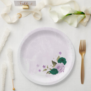 Smaragdgrüne, violette Blumen Hochzeit Pappteller