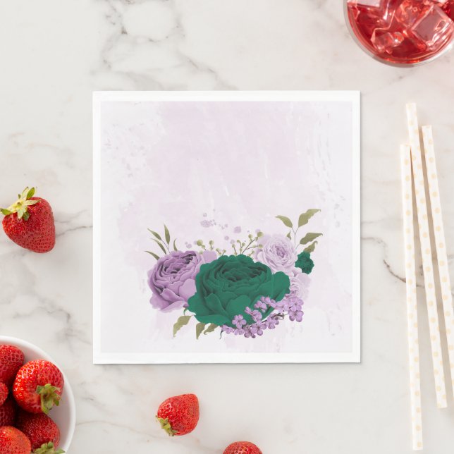 Smaragdgrüne, violette Blumen Hochzeit Serviette (Beispiel)