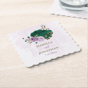 Smaragdgrüne, violette Blumen Hochzeit Untersetzer