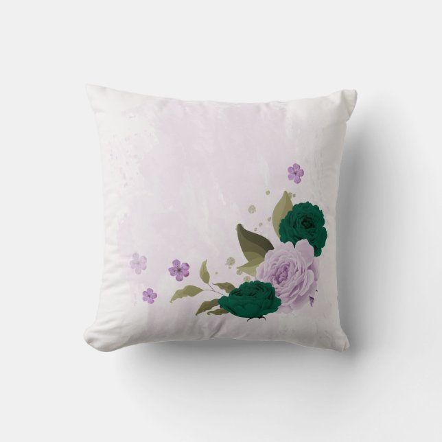 Smaragdgrüne violette Blumen Kissen (Vorderseite)