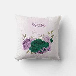 smaragdgrüne violette Blumen Kissen