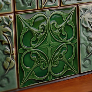 Smaragdgrüne Wanddekoration Art Nouveau Keramik Fliese
