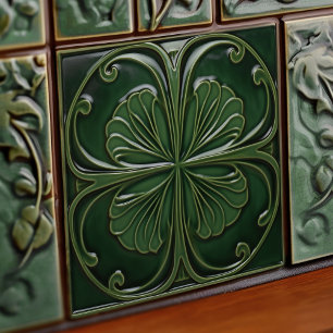 Smaragdgrüne Wanddekoration Art Nouveau Keramik Fliese