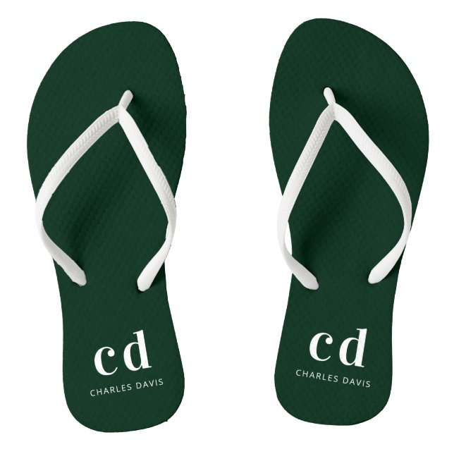 Smaragdgrüne, weiße Monogramm-Initialen Flip Flops (Fußbett)
