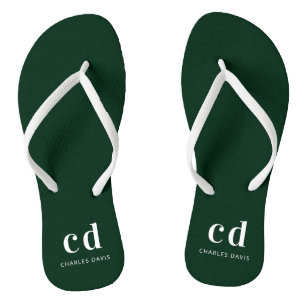 Smaragdgrüne weiße Monogramm-Initialen Name Flip Flops