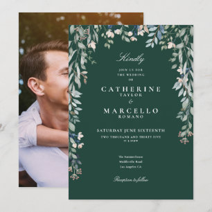 Smaragdgrüne Wildblumen Florale Foto-Hochzeit Einladung