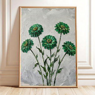 Smaragdgrüne Zinnien-Leinwandkunst Poster