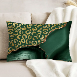 Smaragdgrüner Achat-Gold-Glitter-Leopardenflecken Dekokissen