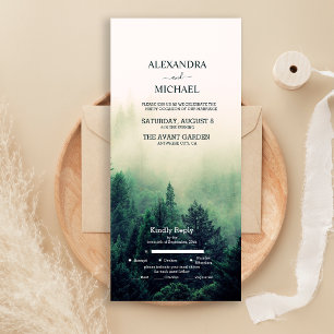 Smaragdgrüner Aquarell-Kiefern-Hochzeit All In One Einladung