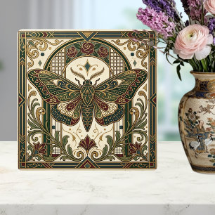 Smaragdgrüner Art Nouveau-Motten-Dekorfliese Fliese
