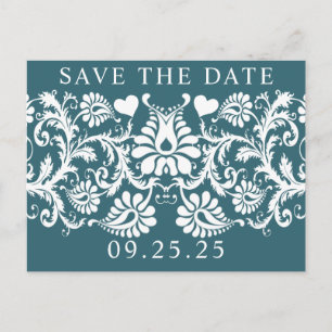 Smaragdgrüner Damast Save-the-Date Ankündigungspostkarte
